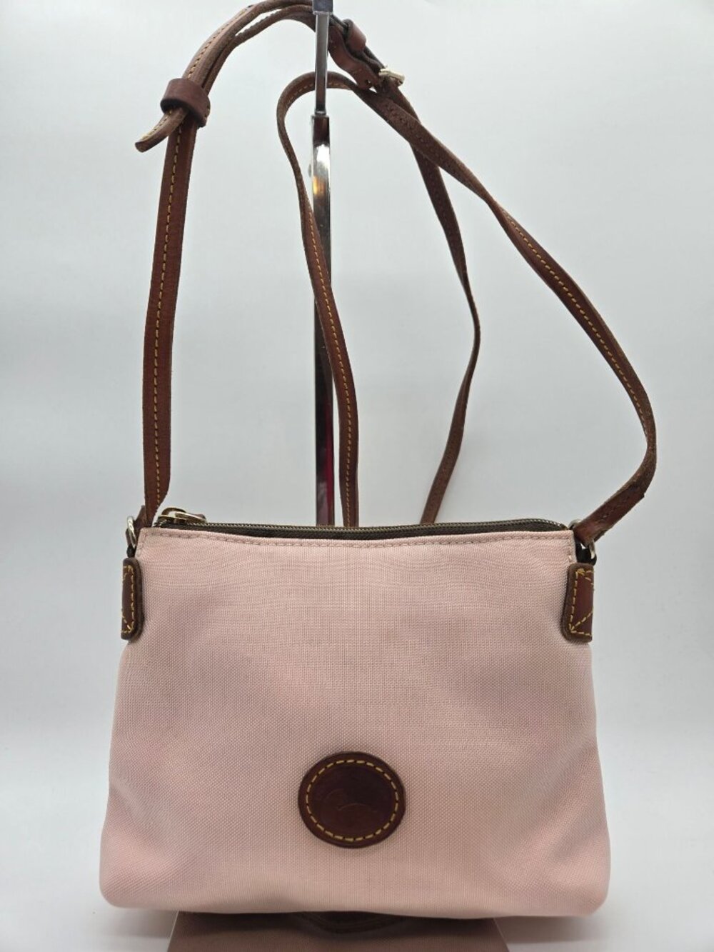 Vintage Dooney & Bourke Pale Pink Nylon Leather Pouchette Crossbody Bag